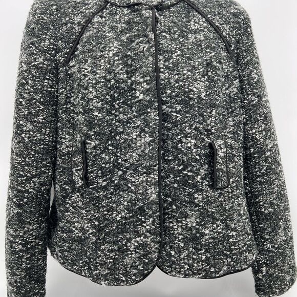 Sandro Petite Black/White Nubby Knit Sweater Jacket w/Hidden Button Front-Sz PM - Picture 5 of 12